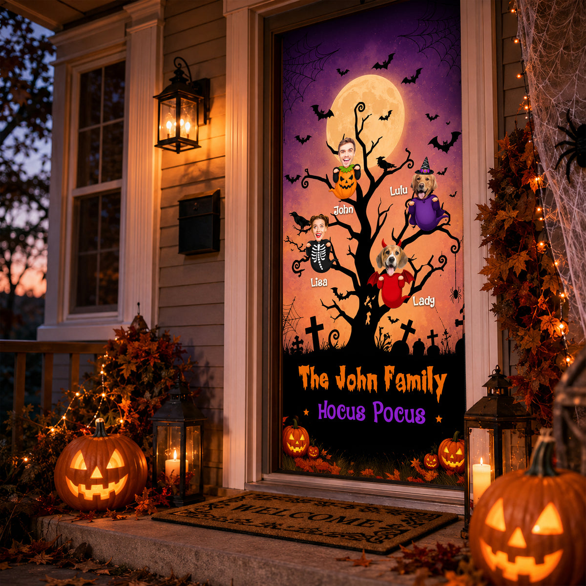 Custom Photo Halloween Gift For Family Little Monsters Door Cover - Door Decorations HO82 903150