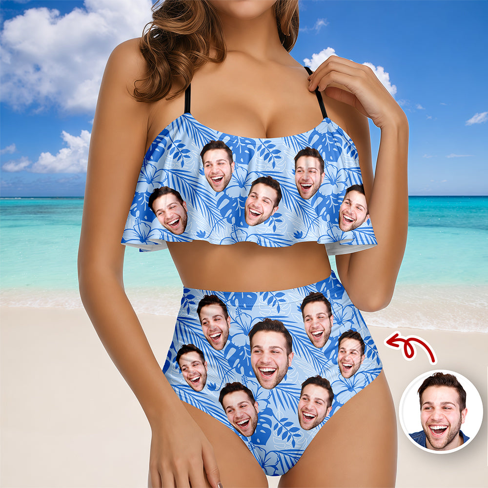 Custom Photo Tropical Ruffle Bikini Swimsuit Gift for Women LM32 899865
