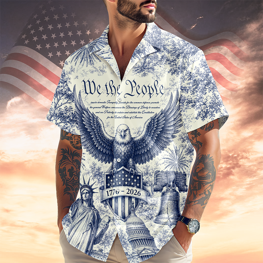 USA 250 Years Of Freedom - We The People Toile De Jouy Style Patriotic Hawaii Shirt Patriotic 4th Of July Hawaii Shirt CH07 911614