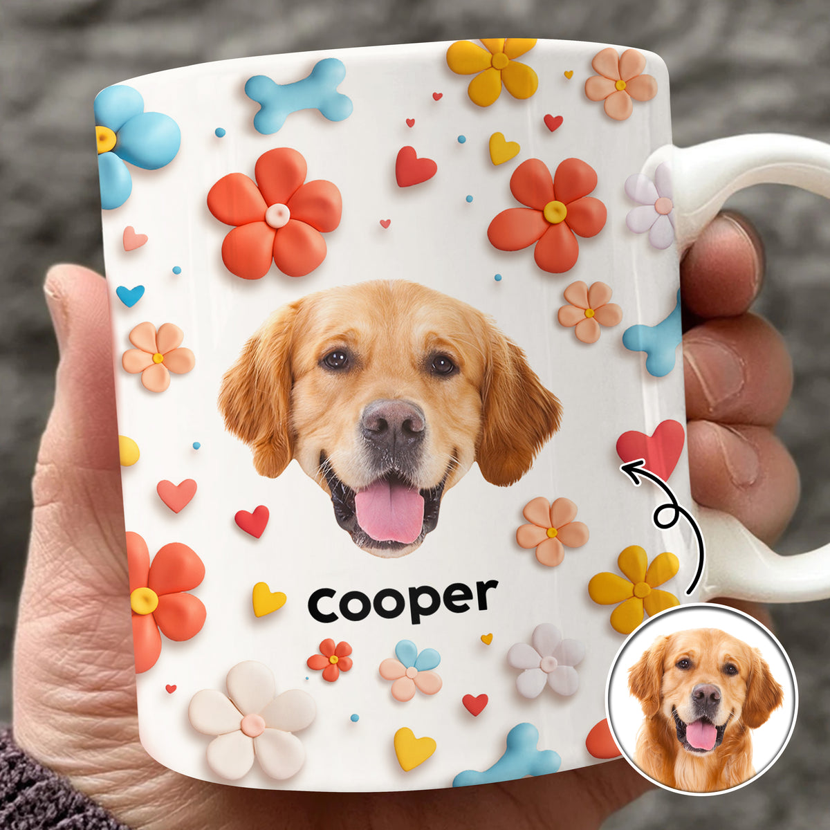Custom Photo Dog With Flower 3D Inflated Effect Mug TH10 894403