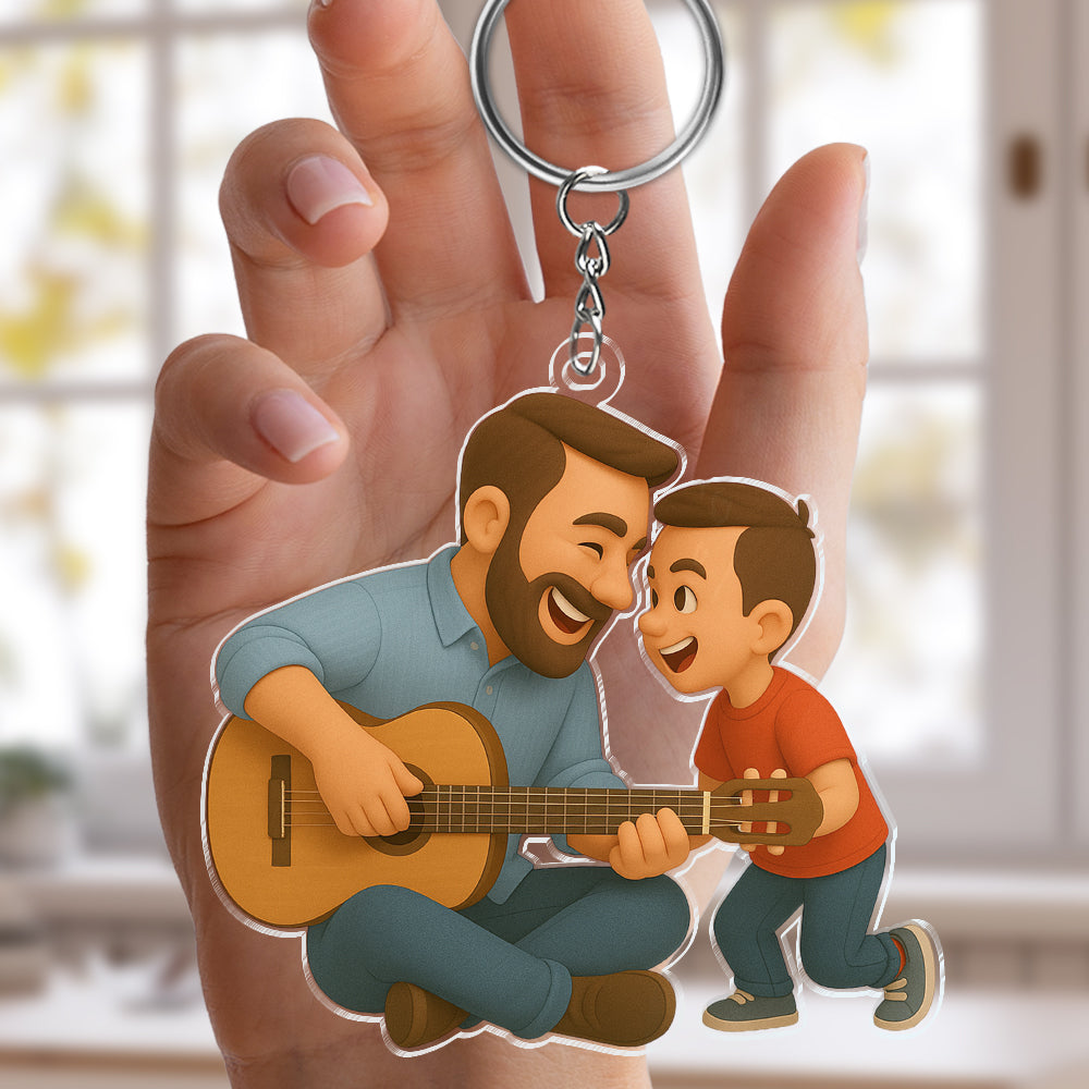 Custom Photo Dad And Kid - Photo Figure Acrylic Keychain Father's Day Gift HA75 892376