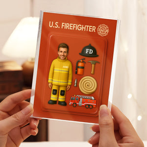 Custom Firefighter Figure Acrylic Block Plaque, Unique Keepsake, Father's Day Gift HA75 892336