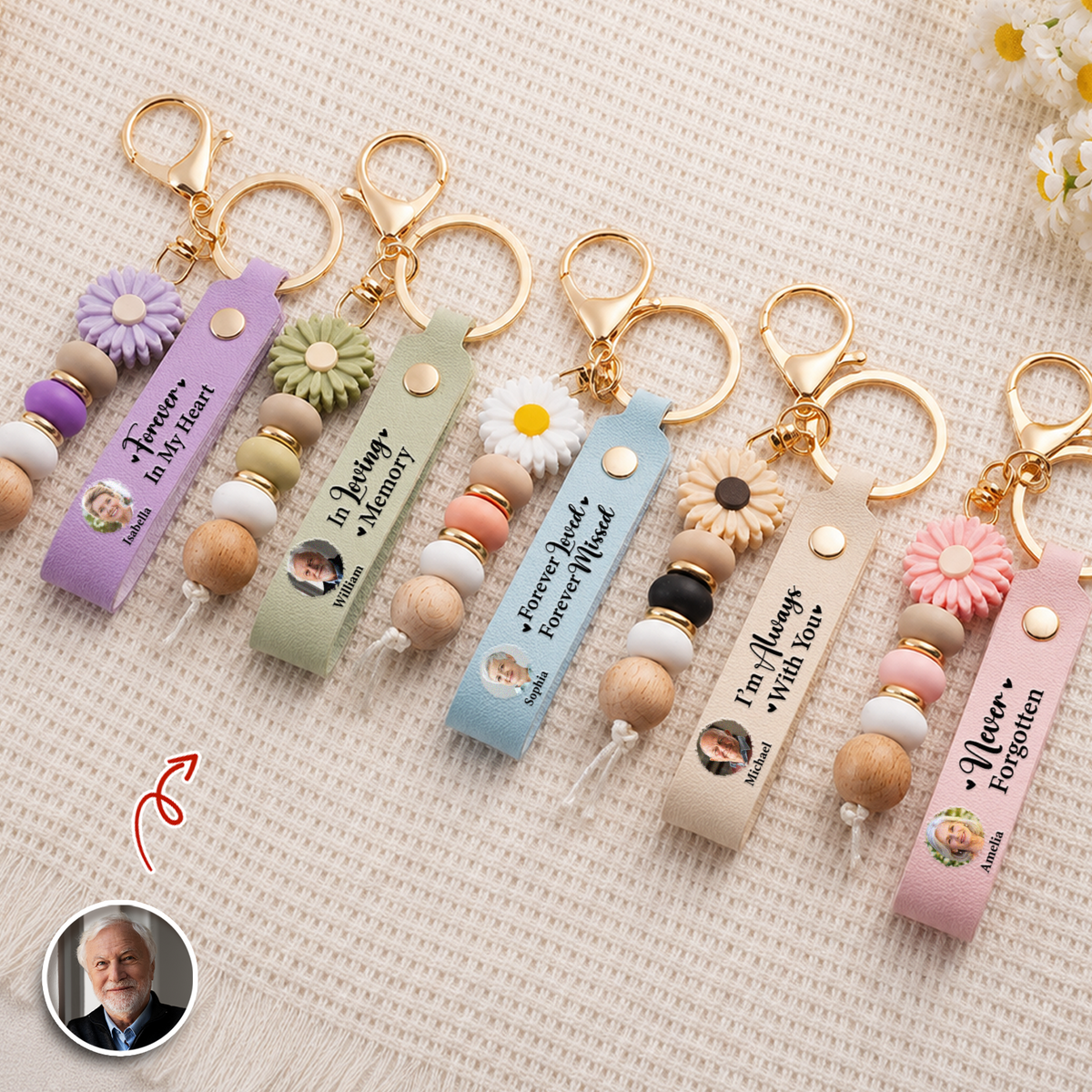 Personalized Memorial Photo Beaded Keyring In Loving Memory Gift, Memorial Keepsake Gift for Family LM32 669893