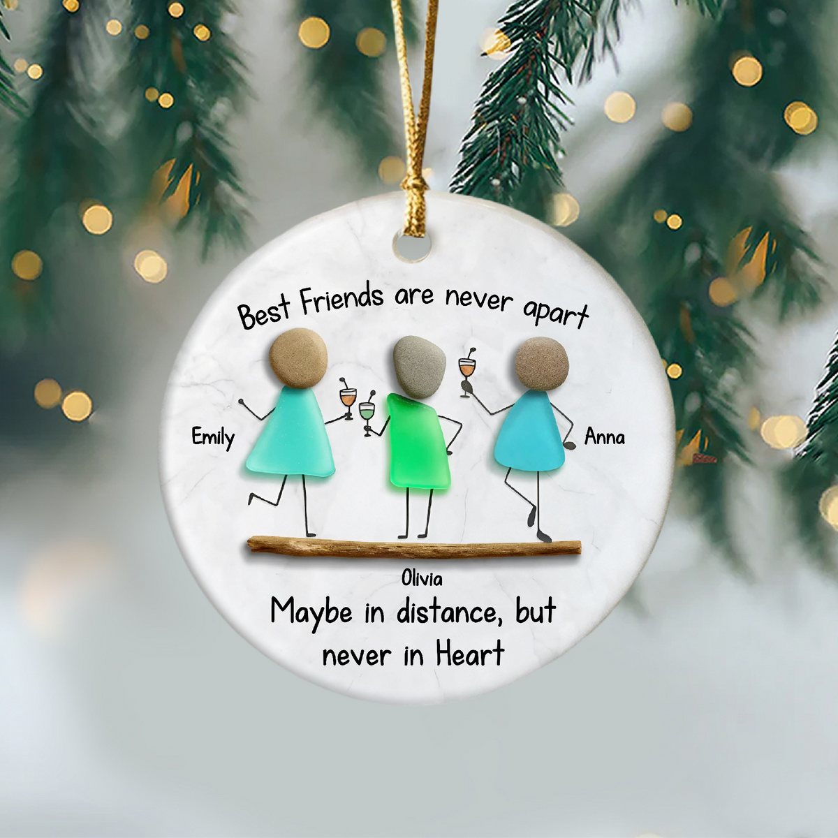 Custom Sea Glass True Friends Are Never In Apart 3D Effect Ceramic Ornament LM32 897107