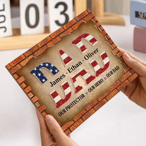 Personalized Gift For Dad American Flag and Red Brick 2-Layered Wooden Plaque With Stand LM32 893631