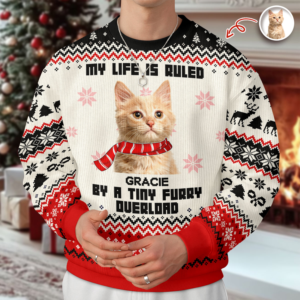 Custom Cute Cat Photo Ruled By Tiny Furry Overlord Ugly Sweater LM32 895585