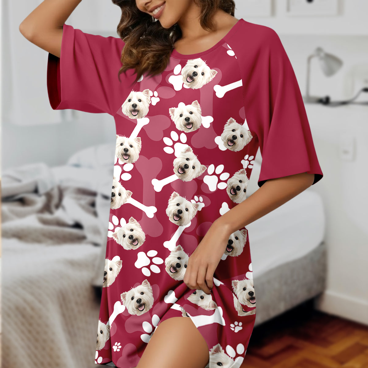 Custom Dog Cat Photo With Bone Raglan Nightgown Gift For Mom TH10 169511