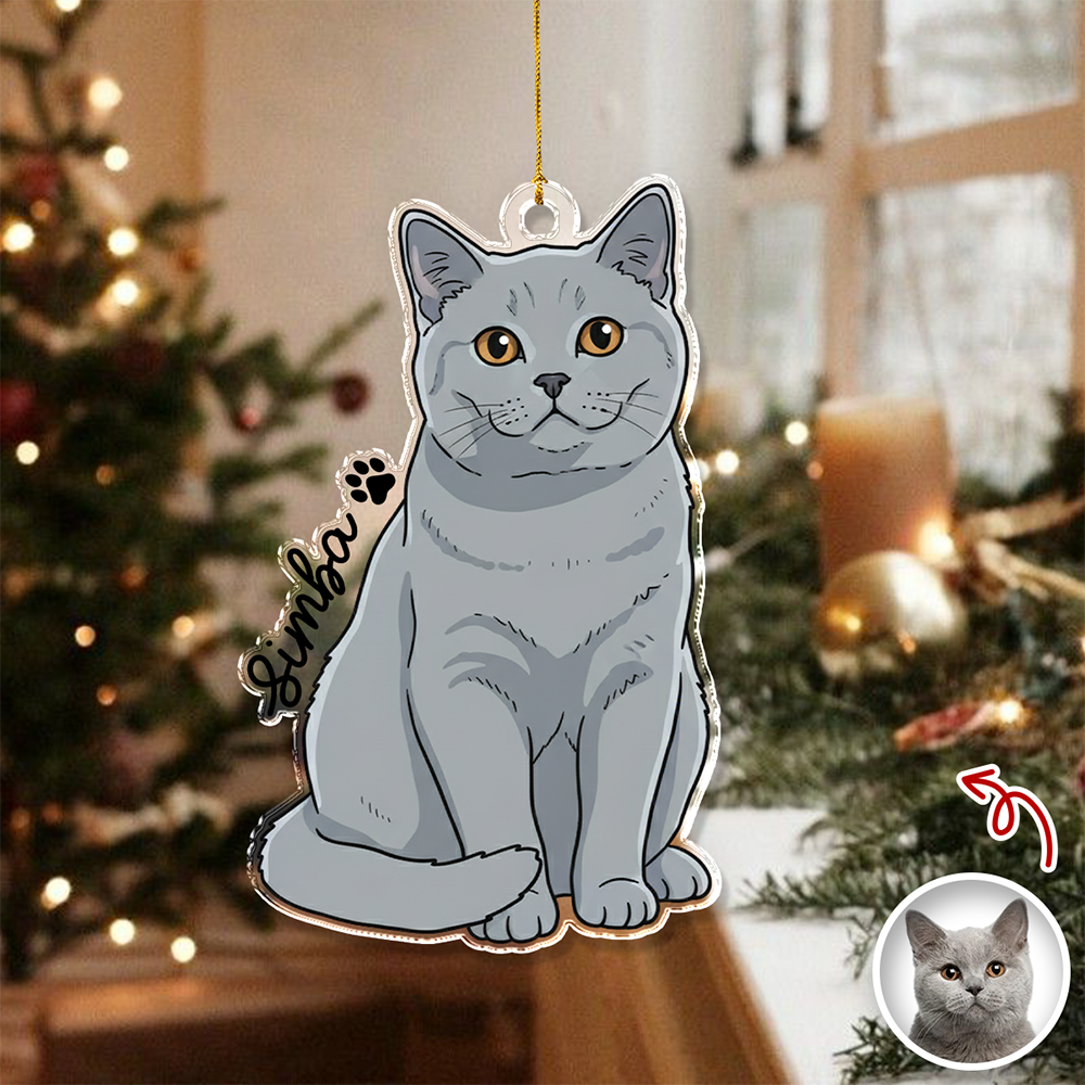 Custom Cute Cat Photo Portrait Christmas Decoration Acrylic Ornament LM32 895715