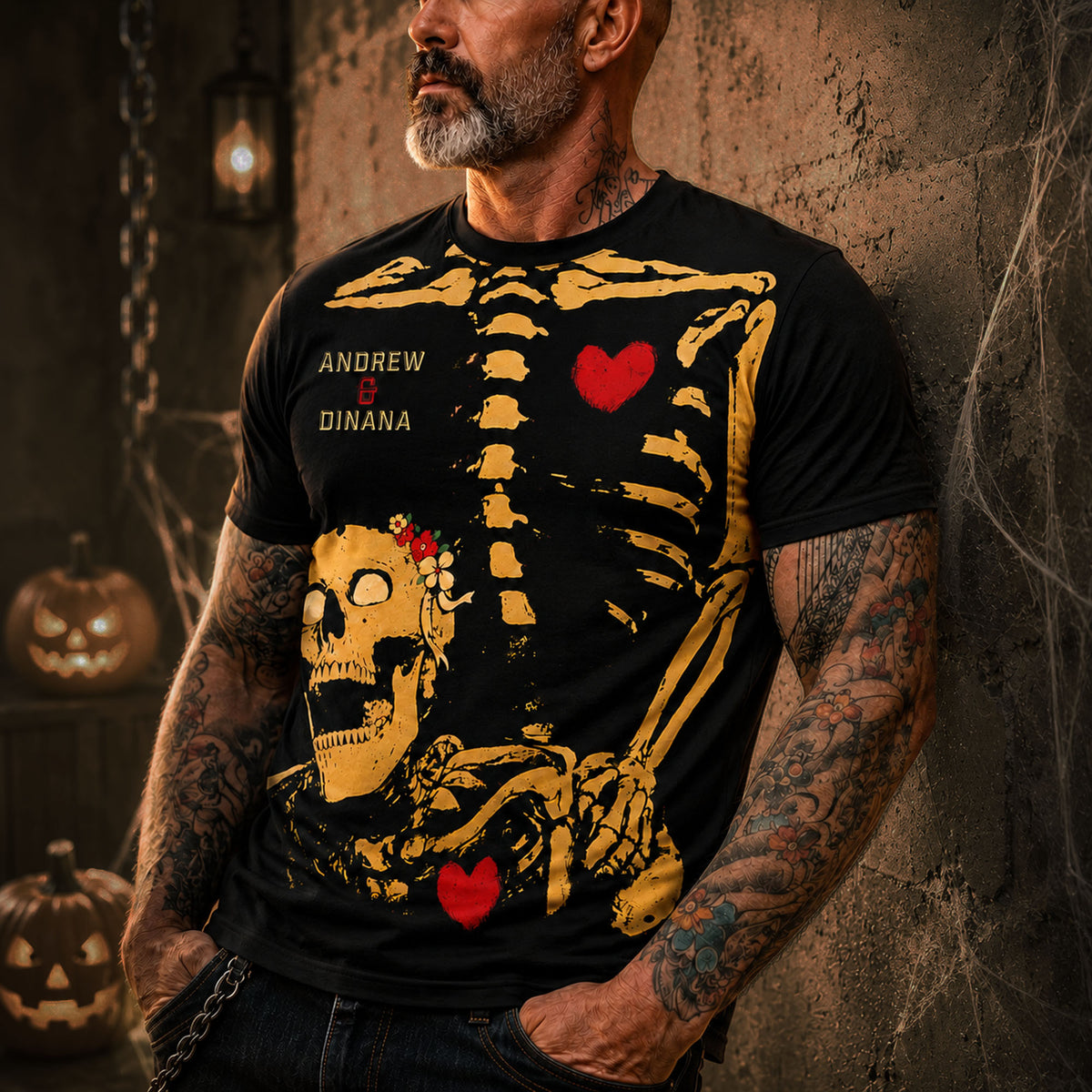 Skeleton Couple Love 3D AOP Shirt, Romantic Skull Skeleton Shirt, Cute Horror Couple Gift, Matching Couple Gift HO82 903520