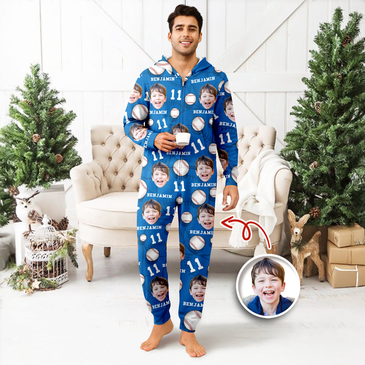 Custom Face Photo And Name Baseball Pattern Onesie Pajamas HO82 894966