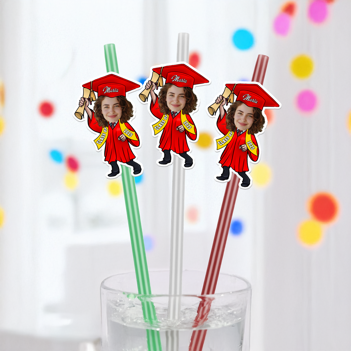 Custom Funny Face Class of 2026 Graduation Decoration Colorful Straws TH10 169131