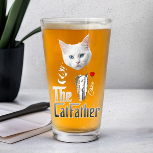 Custom Photo The Catfather Gentlemen Cat Print Beer Glass Personalized Gift For Dad HO82 893856