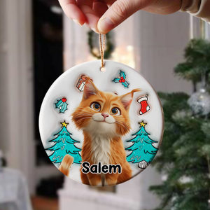 Cat Is Santa 3D Inflated Effect Ceramic Ornament Personalized Gift For Cat Lovers HO82 894682