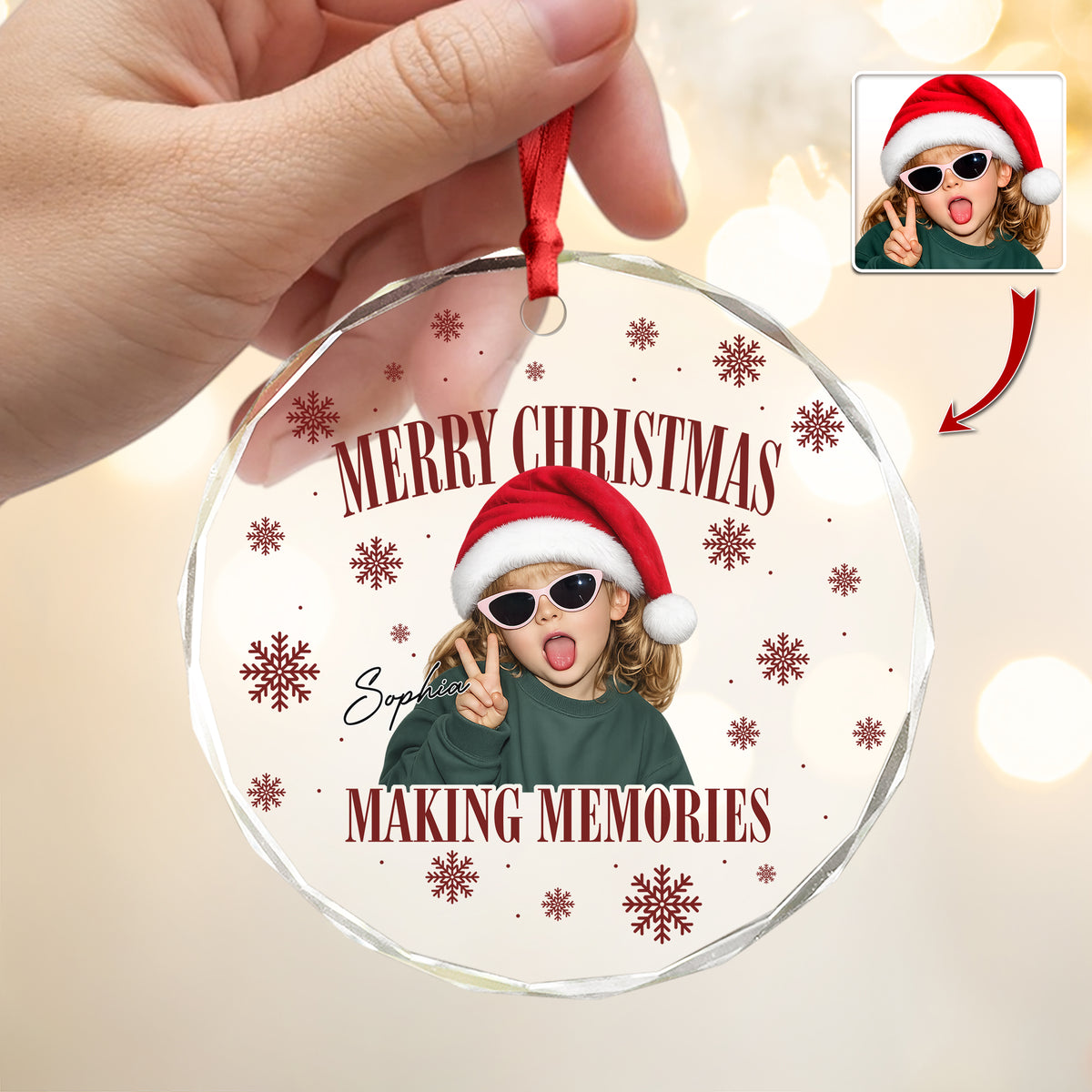 Custom Photo Merry Christmas Making Memories Glass Ornament - Gift For Christmas, Family Gift HO82 903308