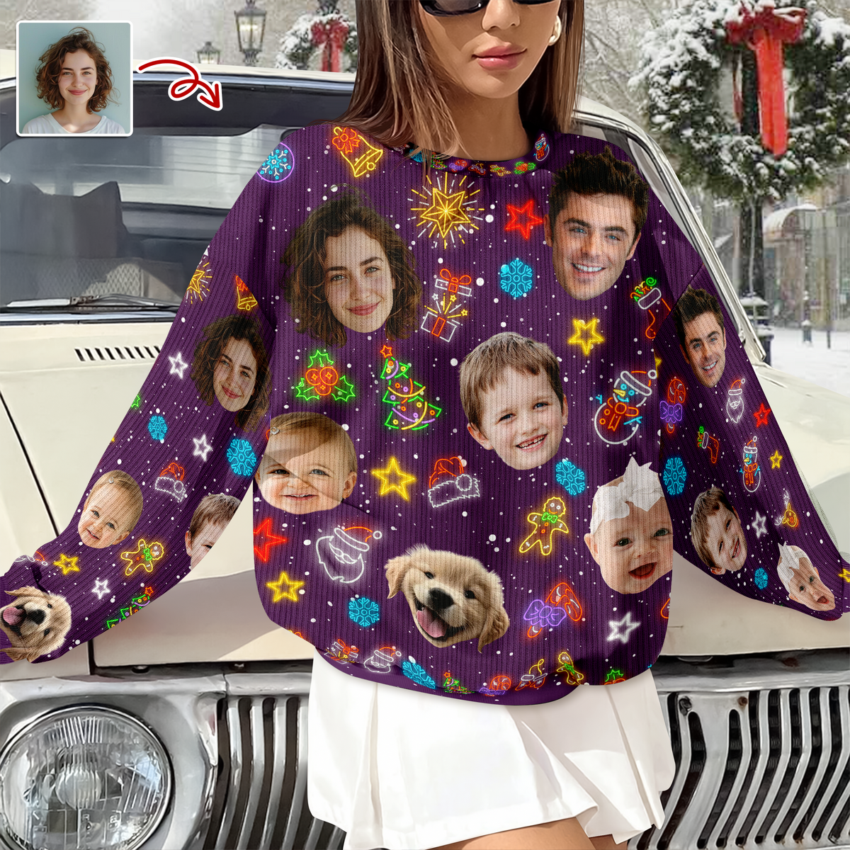 Custom Funny Face Light Up Christmas Ugly Sweater CH07 896802