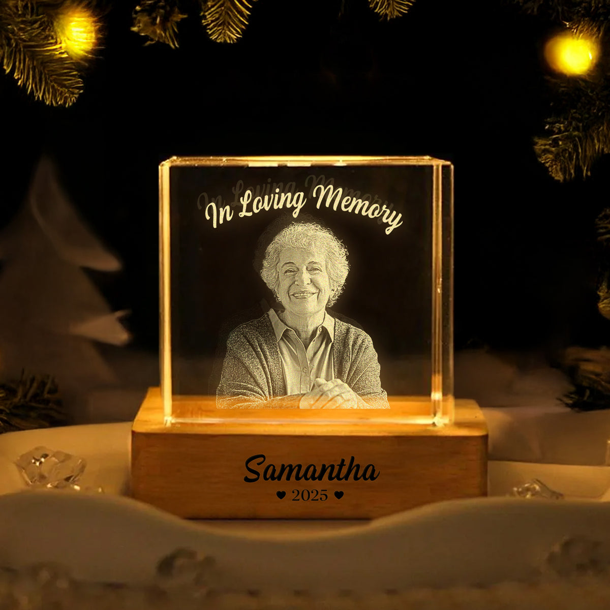 Custom Photo In Loving Memory Memorial Engraved Crystal Photo With Light HA75 898210