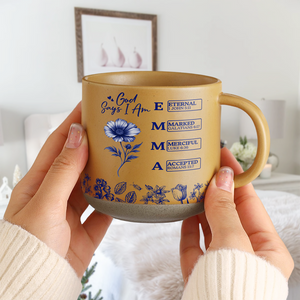 God Says I Am Name Letter In Bible Birth Flower Toile De Jouy Style - Personalized Pottery Mug HO82 894590