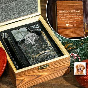 Custom Dog Photo Thank You For Being My Daddy Christmas Gift Engraved Whiskey Glass Set with Wooden Box HA75 898028