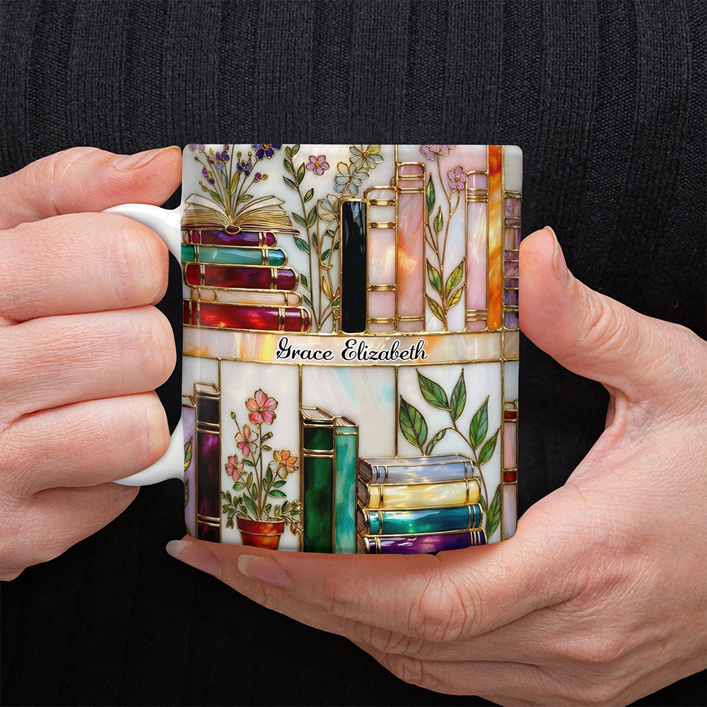 Custom Name Floral Book Stained-Glass Style Mug Personalized Gift For Book Lovers TH10 898765