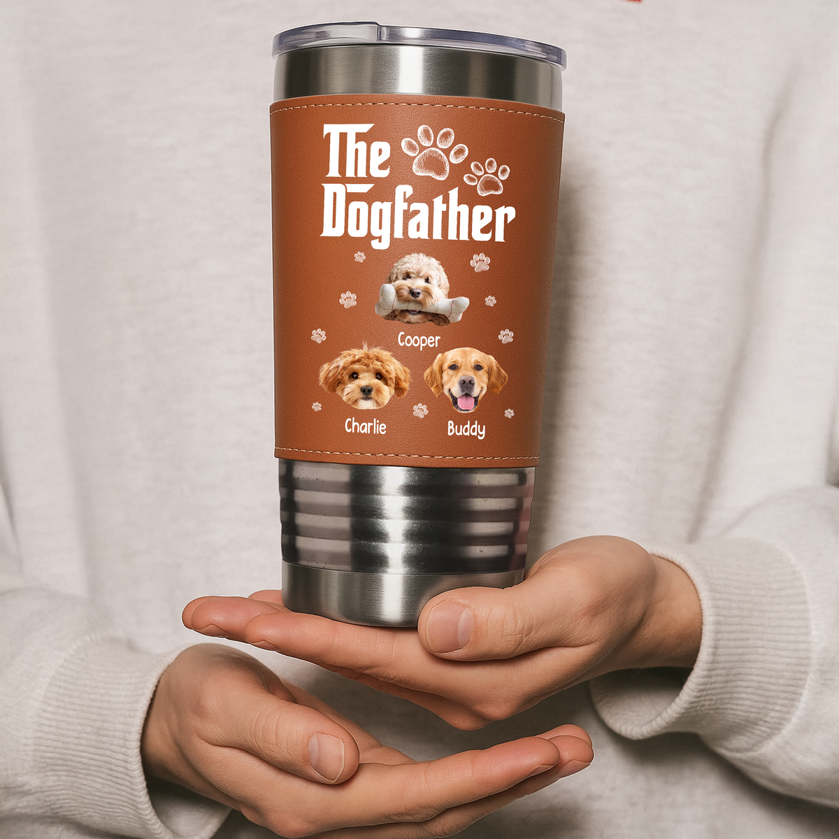 Cool Dog Father - Personalized Custom Leather Tumbler LM32 893697