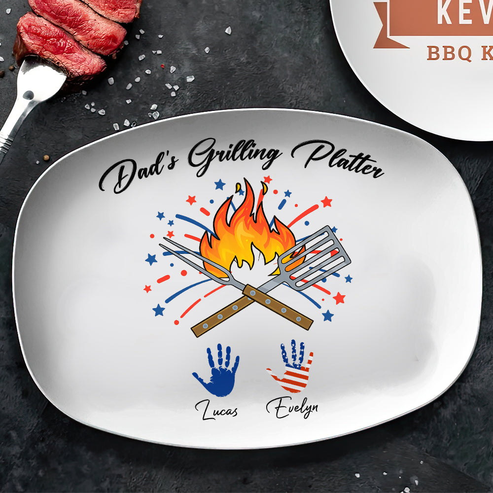 Custom Grandpa's Grilling Plate Independence Day Handprint Platter HO82 894206
