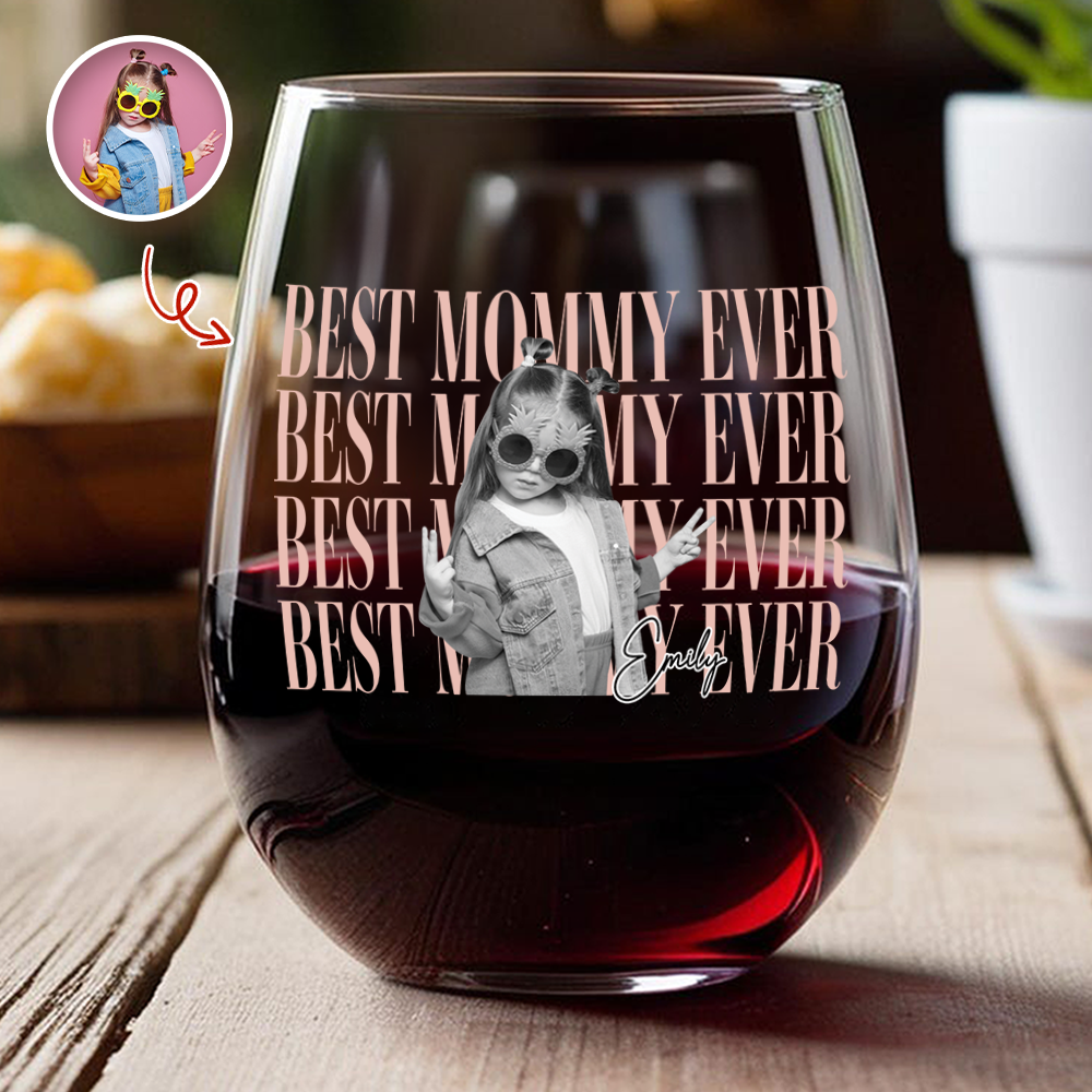 Personalized Vintage Photo Best Daddy Mommy Ever Wine Glass TH10 169957