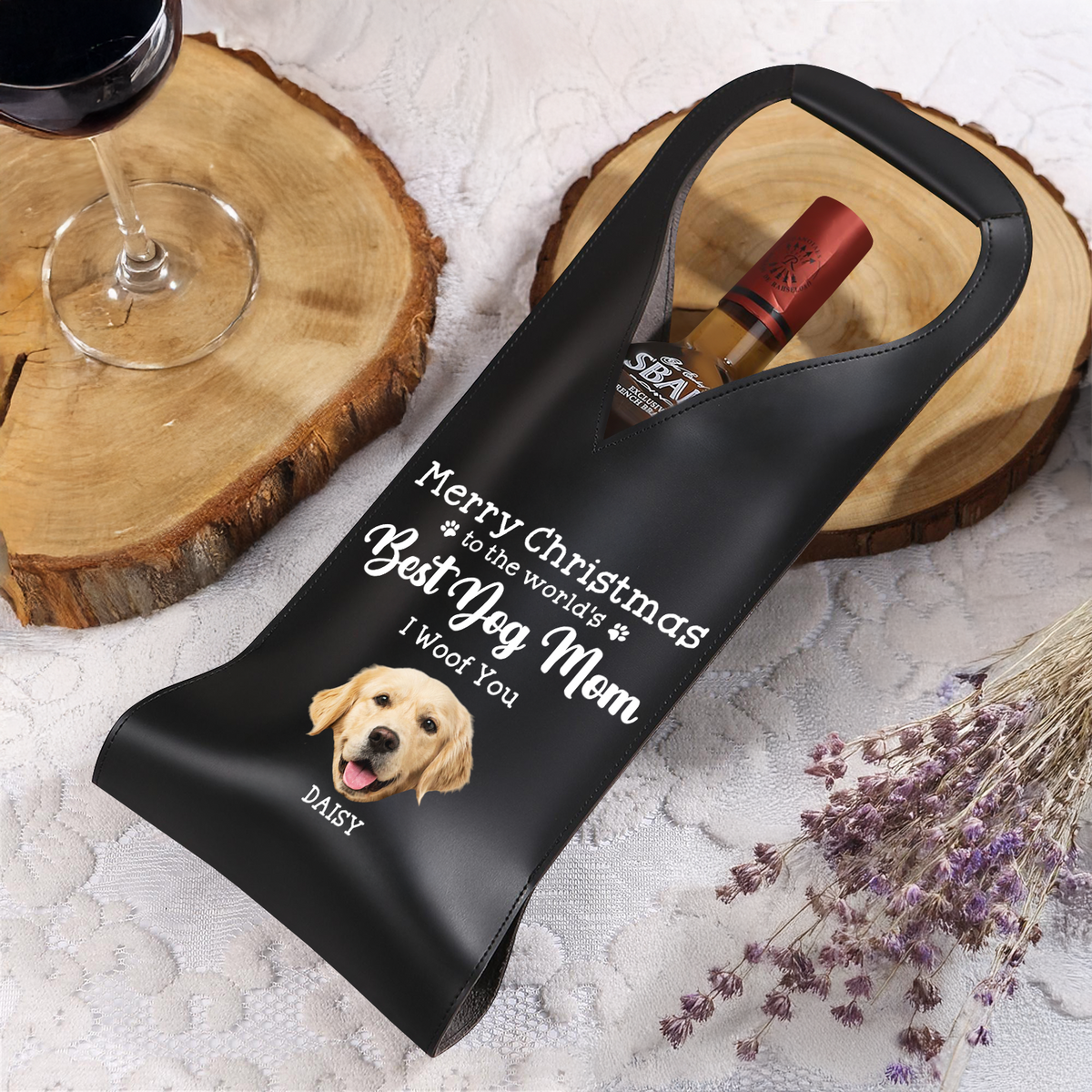 Custom Photo To The World's Best Dog Dad Leather Wine Bag HA75 892910