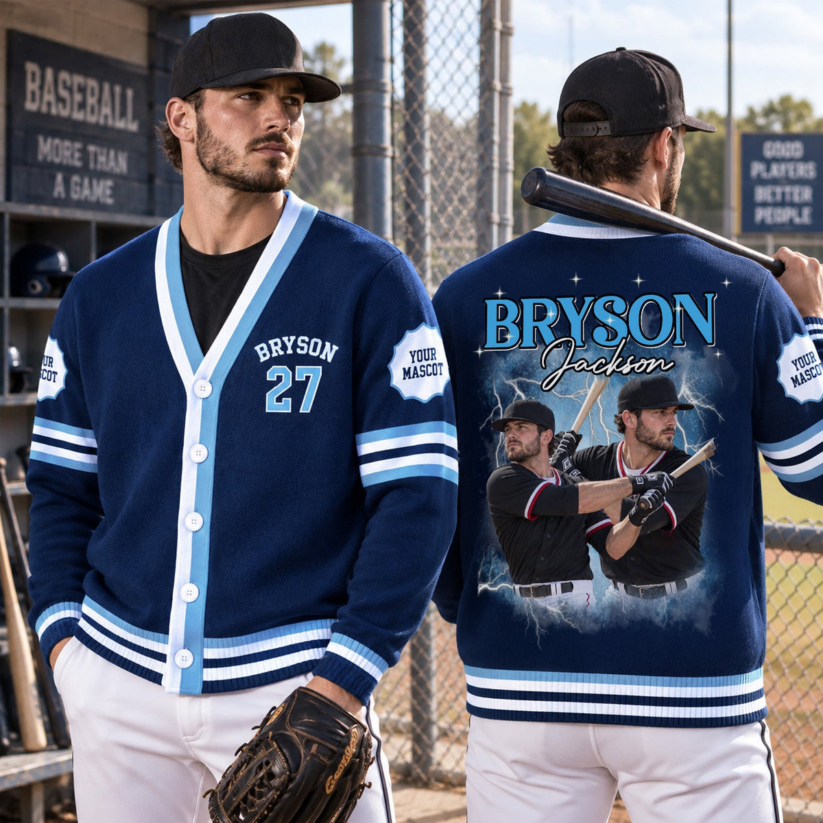 Personalized Baseball Photo Varsity V-neck Cardigan Baseball Player Gift HO82 903592