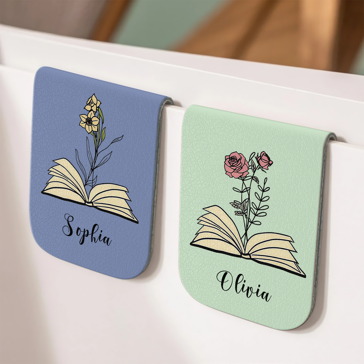 Custom Leather Birth Flower  Leather Magnetic Bookmark For Book Lovers CH07 899518