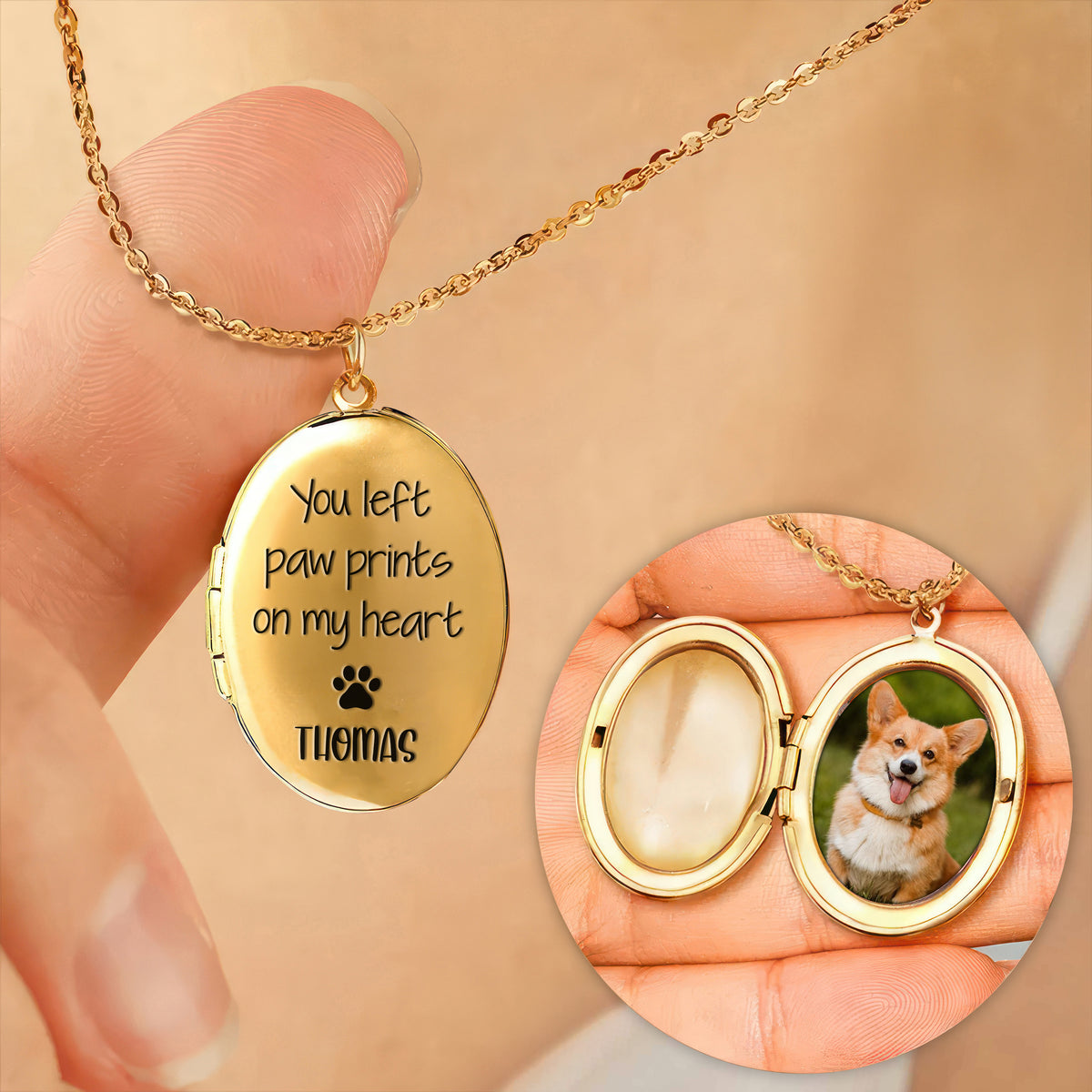 Custom Photo You Left Paw Prints On My Heart Dog Memorial Locket Necklace HO82 893674