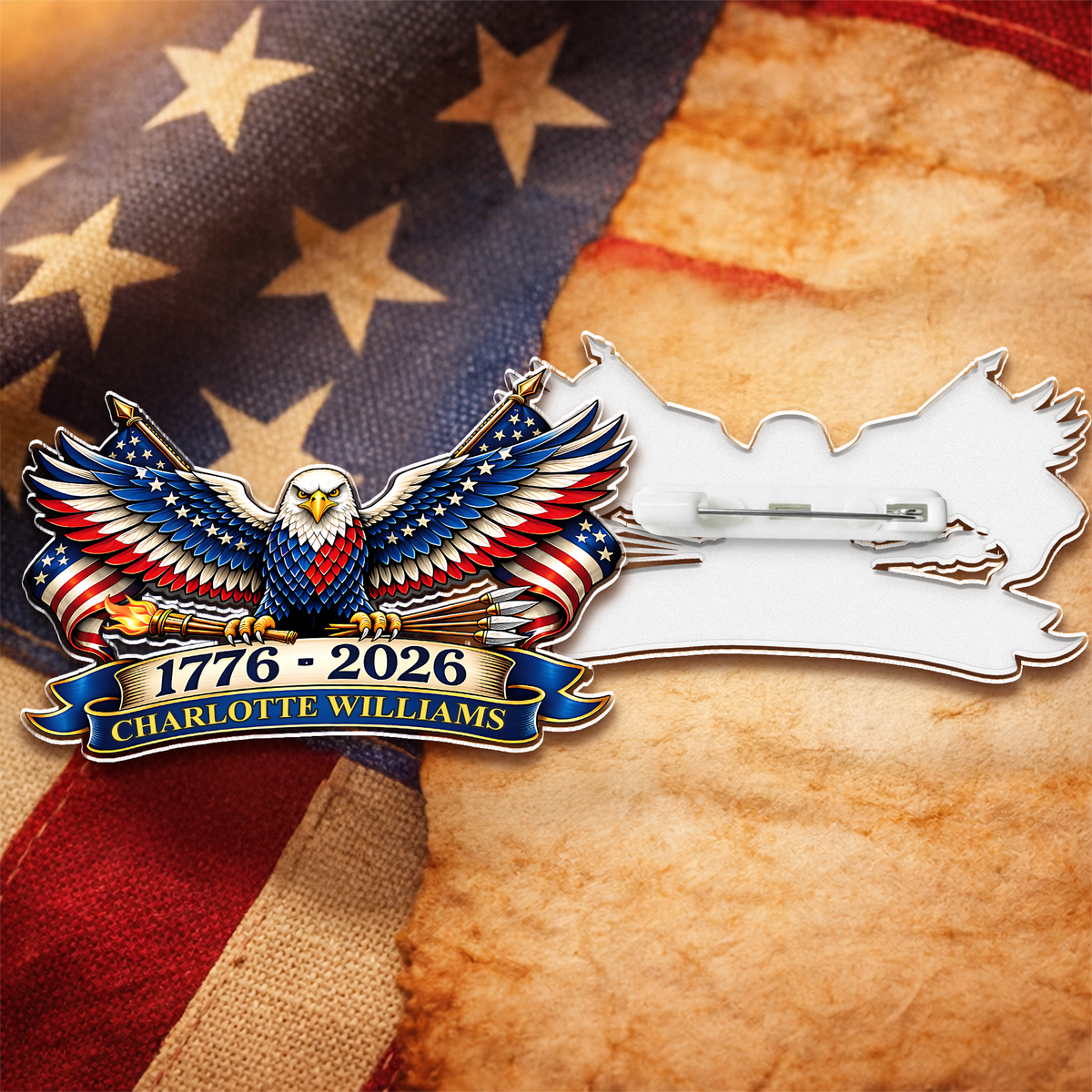 Personalized Name US 250 Patriotic Eagle 1776–2026 Acrylic Pin HO82 901868