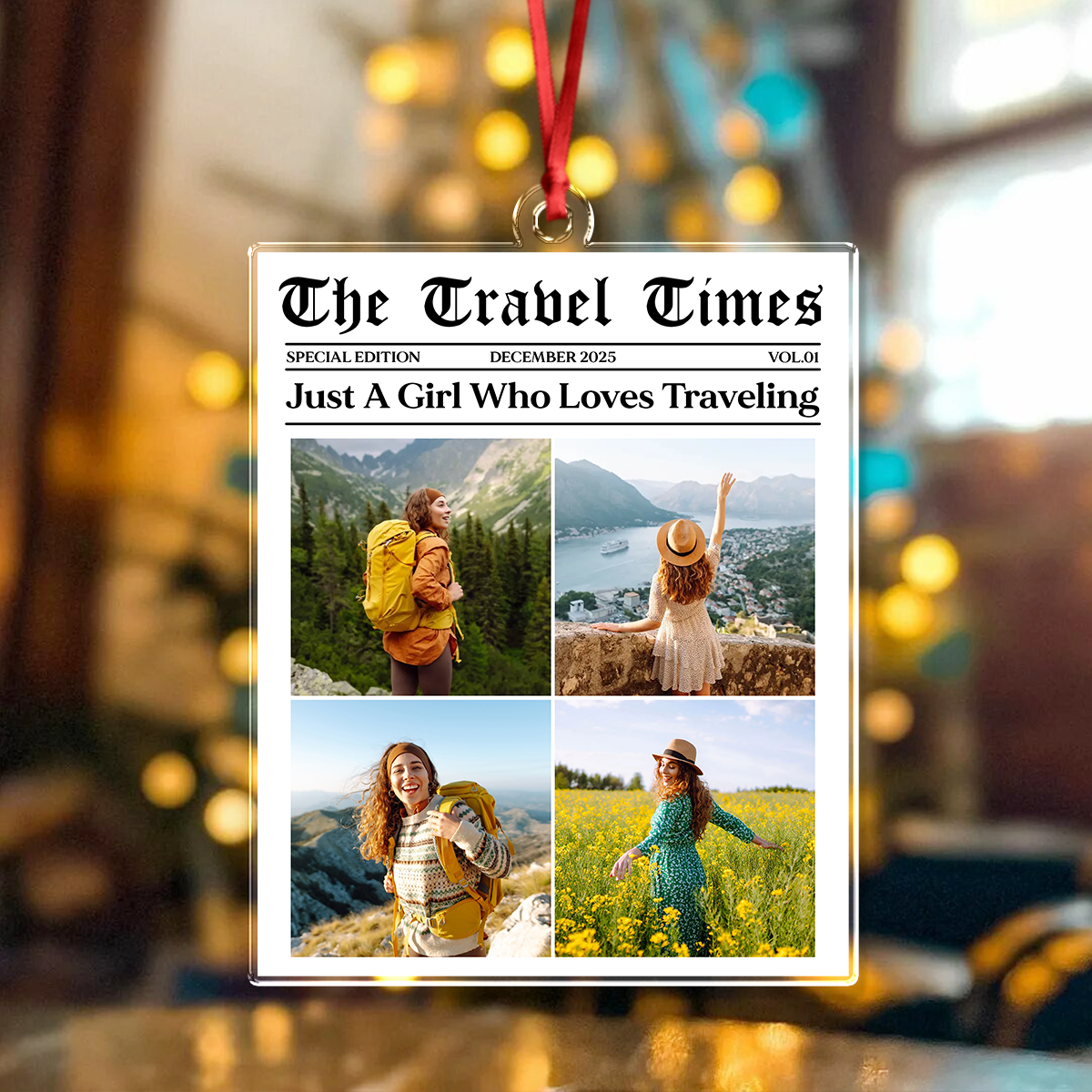 Just A Girl Who Loves Traveling - Custom Photo Acrylic Ornament Personalized Gift For Travel Lovers CH07 899312