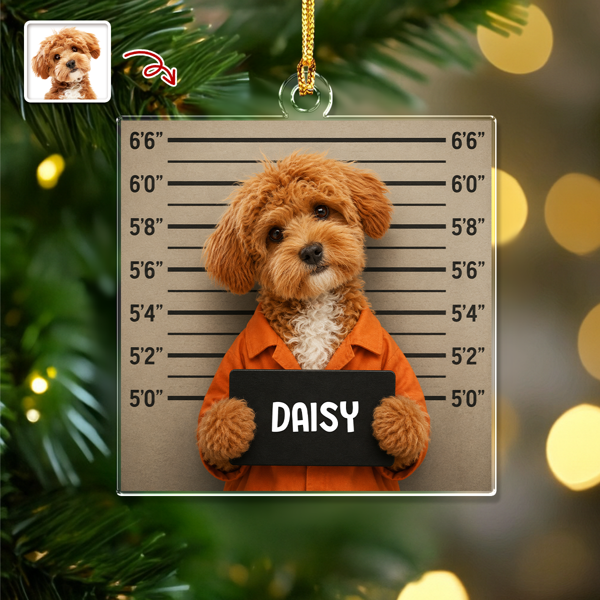 Custom Pet Mugshot Photo Acrylic Ornament Funny Dog Cat Lover Christmas Gift HO82 903318