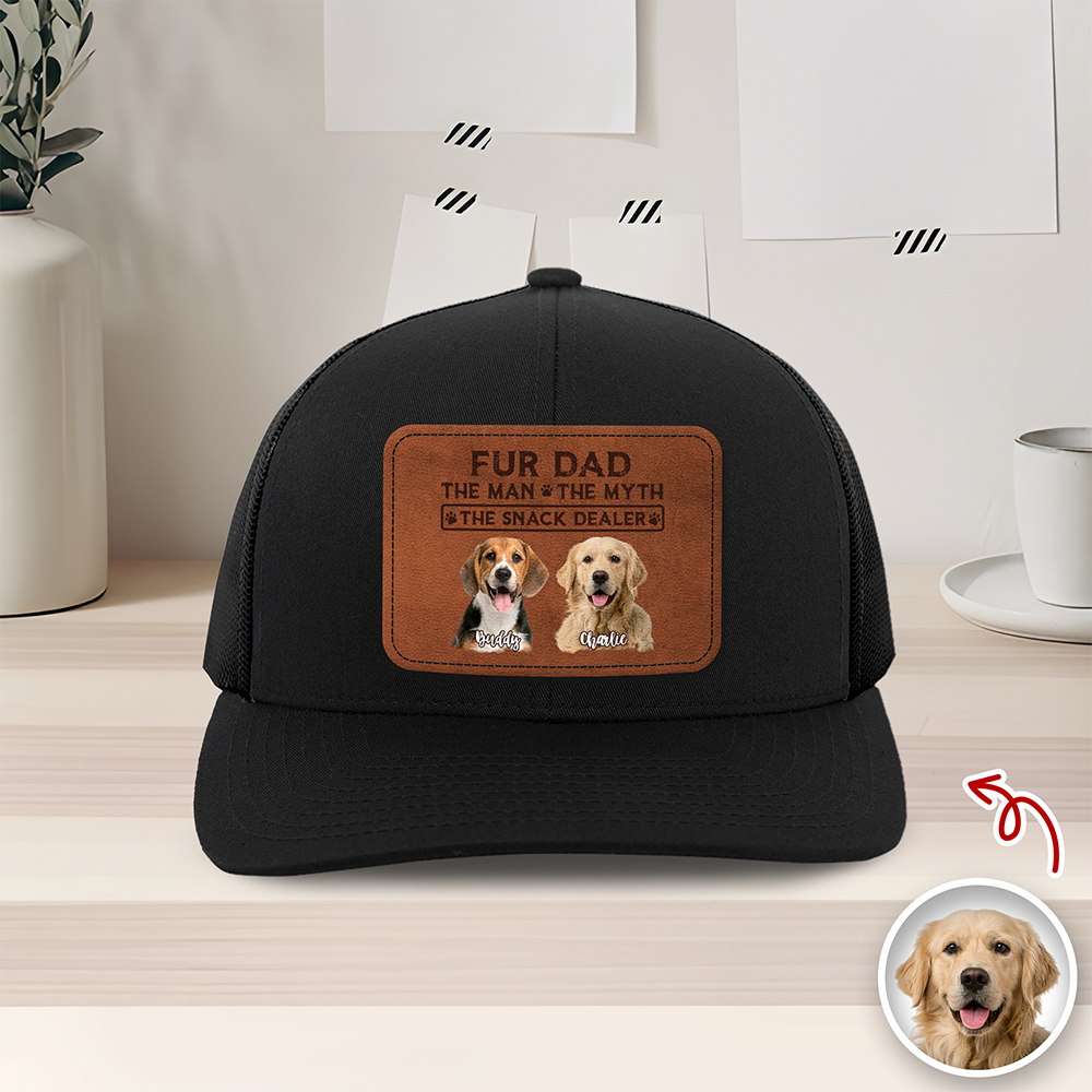 Custom Photo Dog Dad The Man The Myth The Snack Dealer Leather Patch Hat HO82 902428