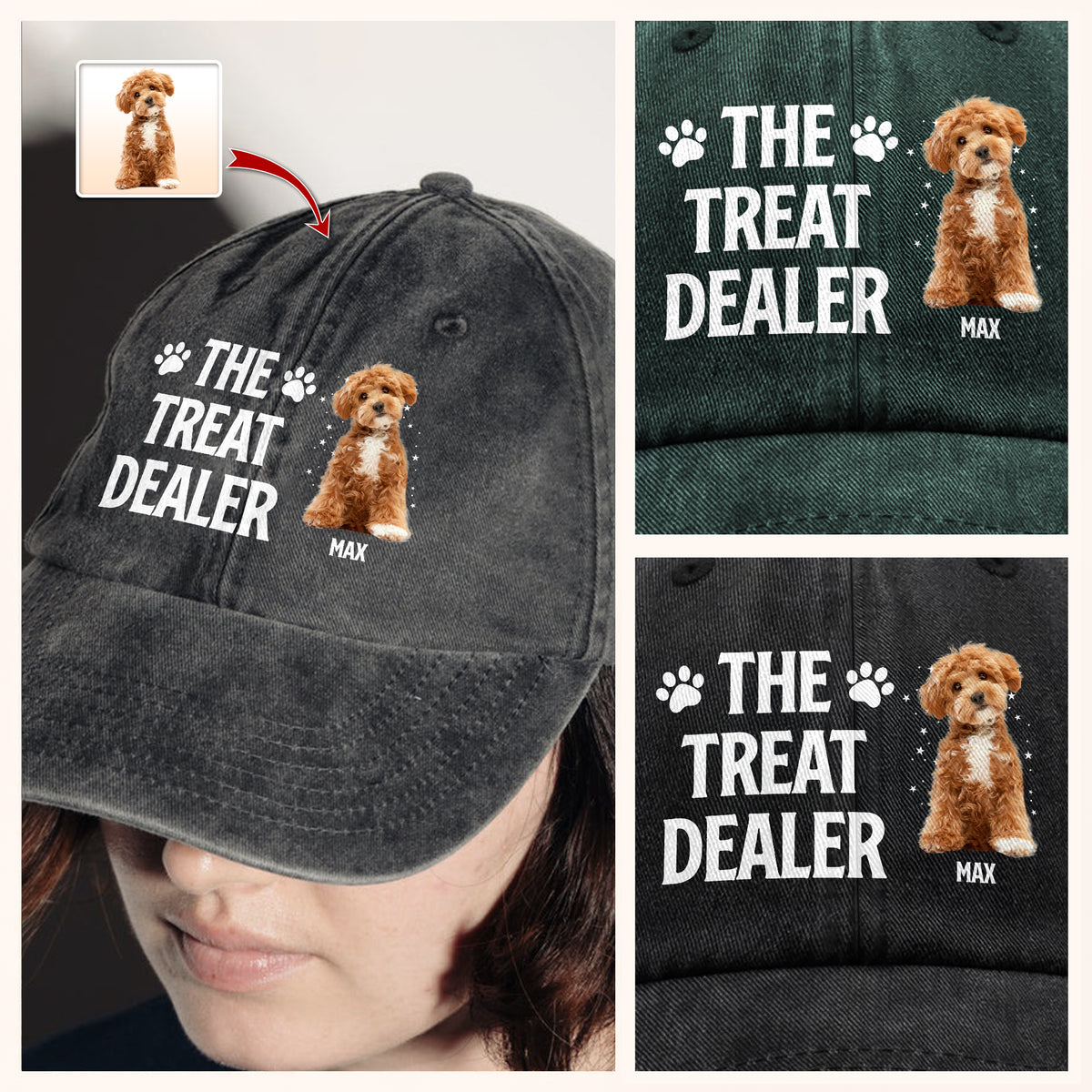 Custom Dog Photo The Treat Dealer Washed Denim Baseball Cap HA75 897006