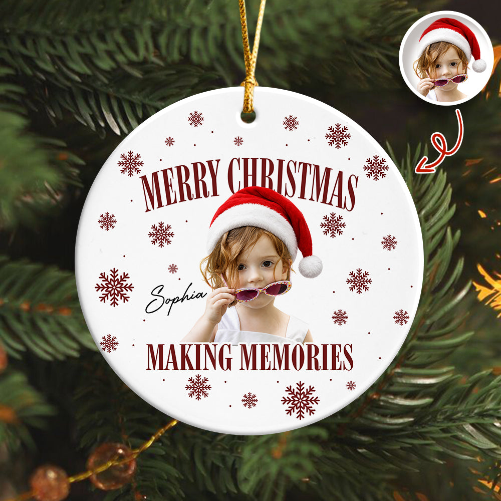 Custom Photo Merry Christmas Making Memories Ceramic Ornament - Gift For Christmas, Family Gift HO82 903310