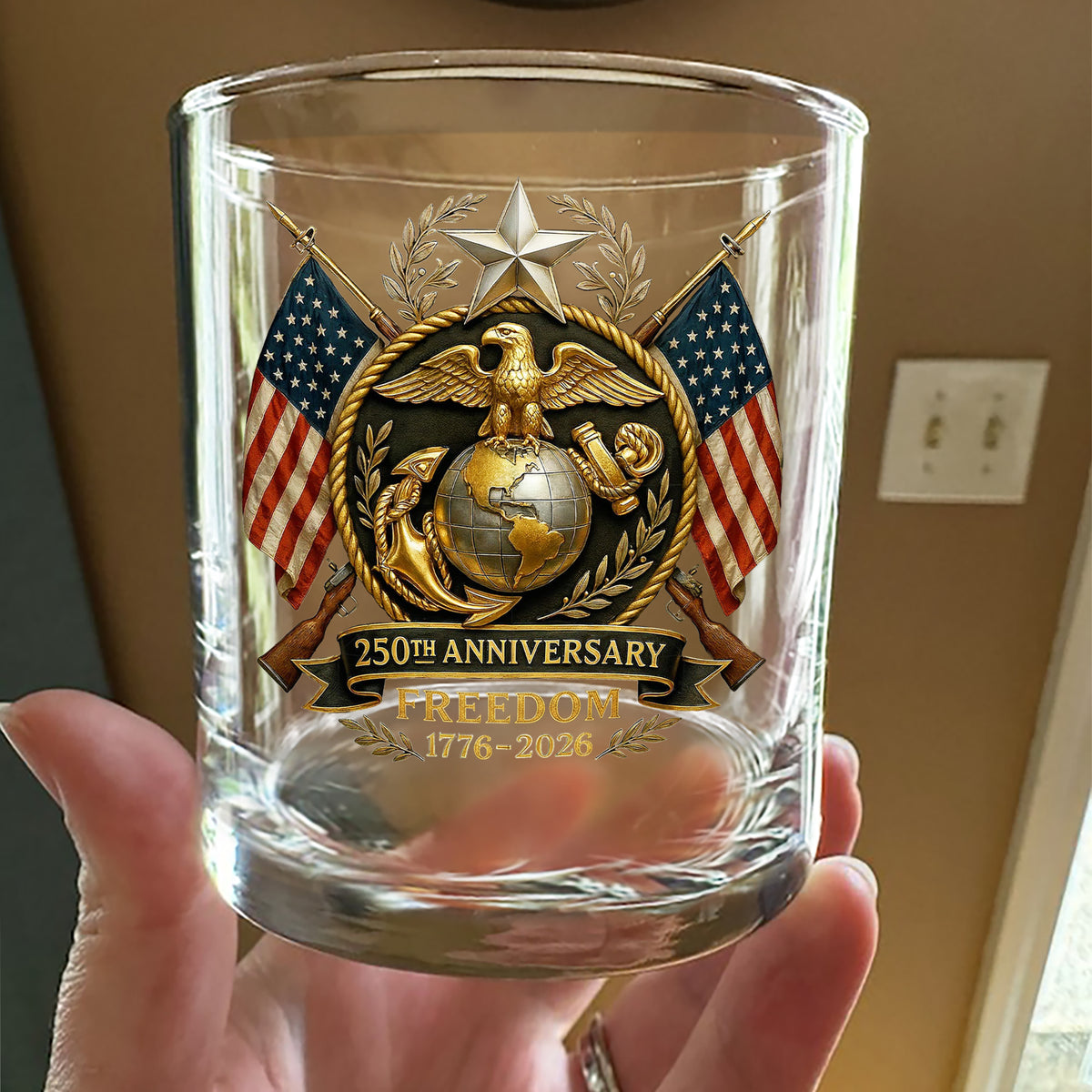 Bald Eagles Guns 250th Anniversary Freedom 1776 - 2026 Whiskey Glass LM32 897463