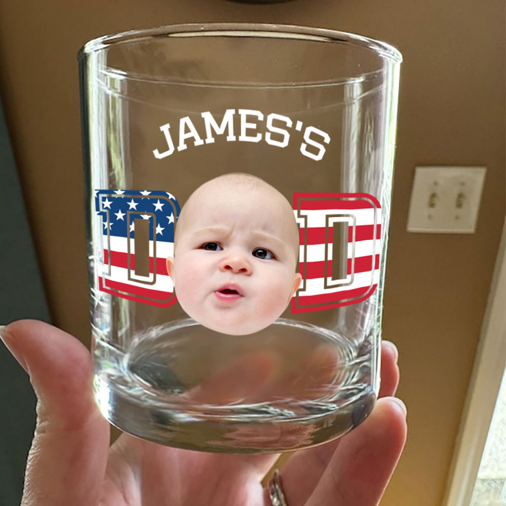 Custom Photo Kid And Dad US Flag Rock Glass HA75 892410