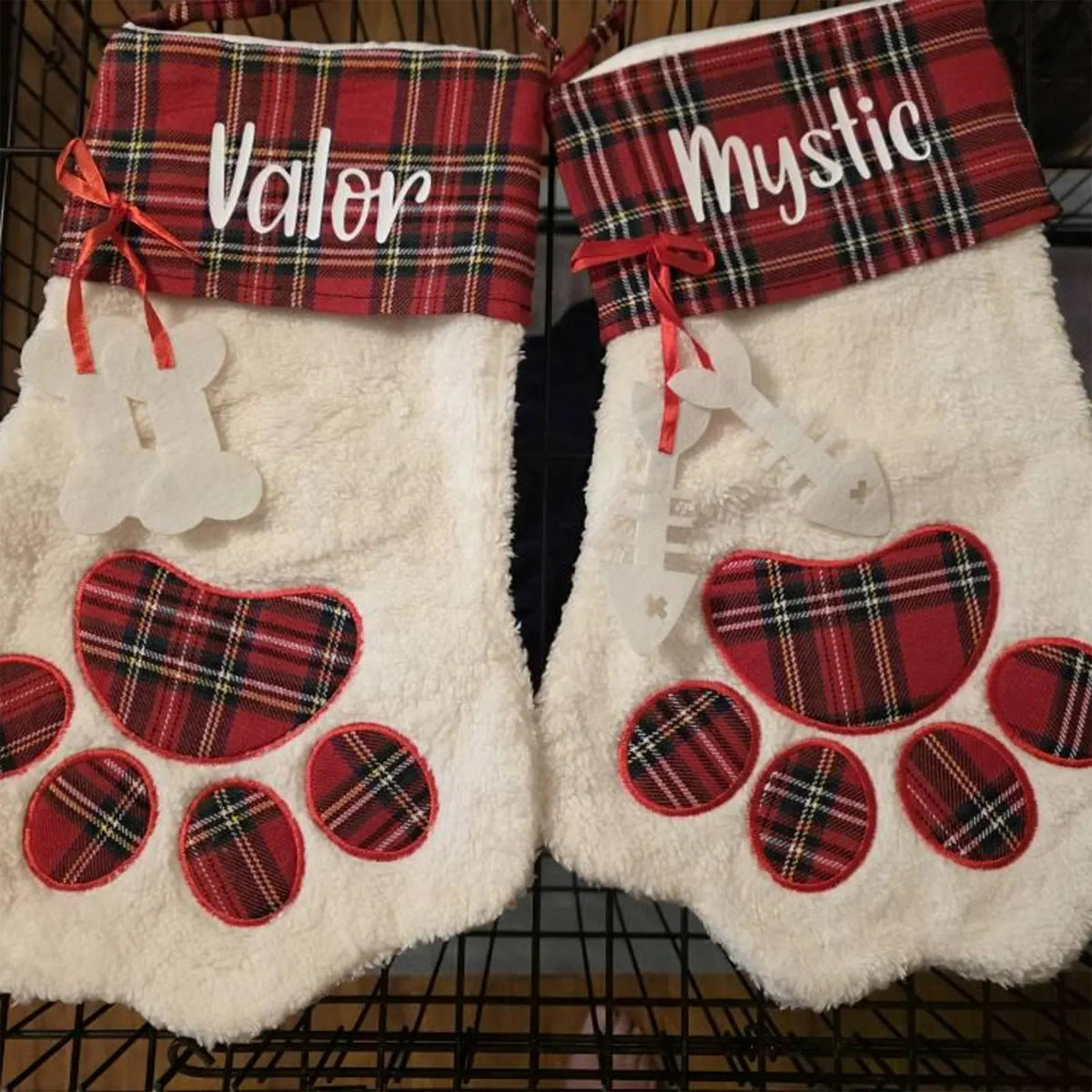 Custom Name Plaid Christmas Paw Stocking HO82 900526