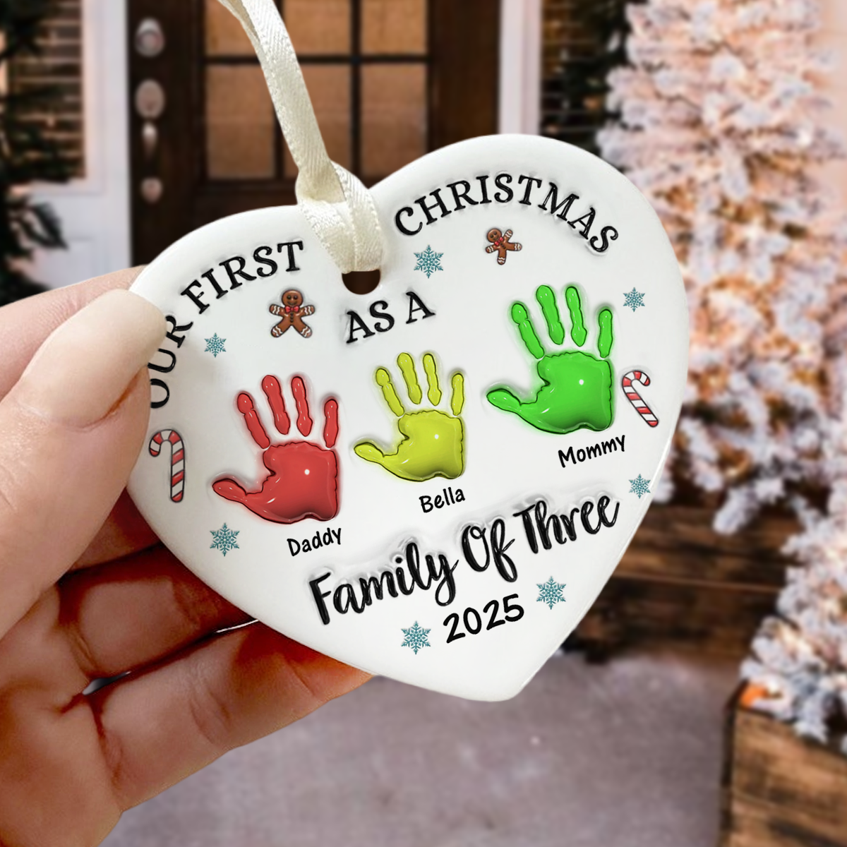 Our First Christmas As A Family Of Three Heart Shaped Ceramic Ornament CH07 899322