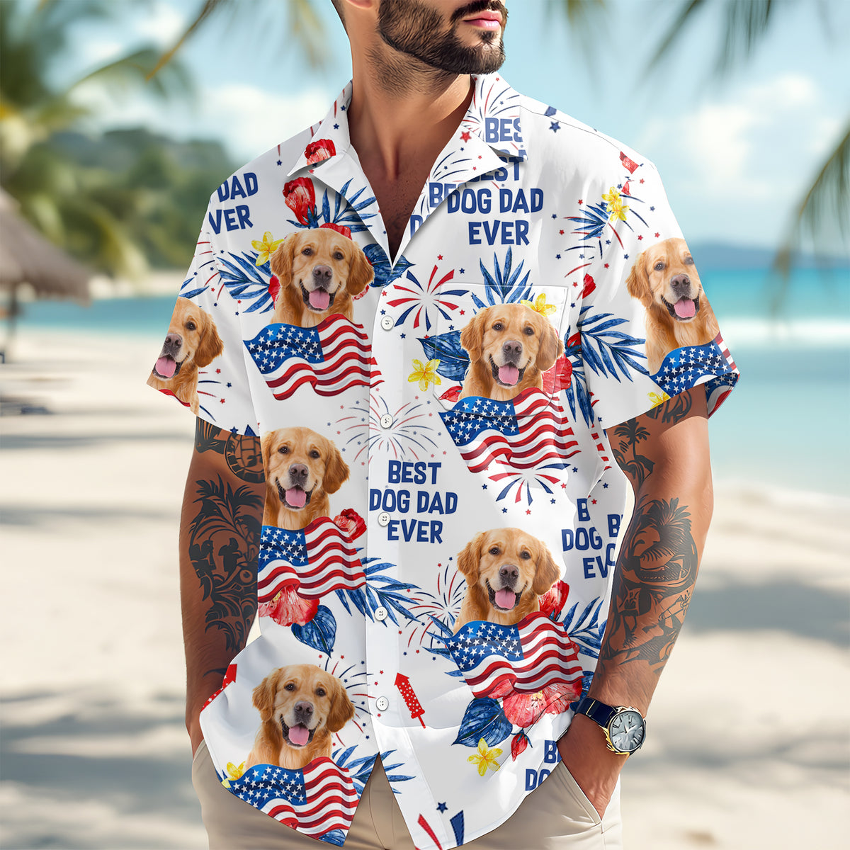Custom Dog Cat Photo Personalized Patriotic Tropical Hawaiian Shirt 4th Of July Gift CH07 895688