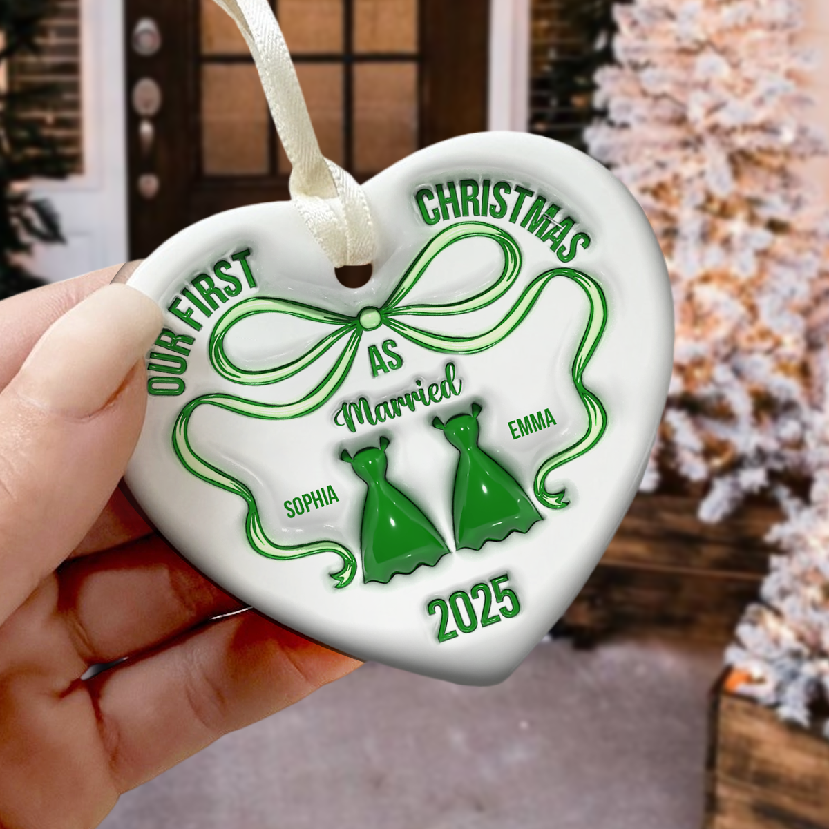 Mr And Mrs Blue - Personalized 3D Inflated Effect Heart Shaped Ceramic Ornament LM32 895379