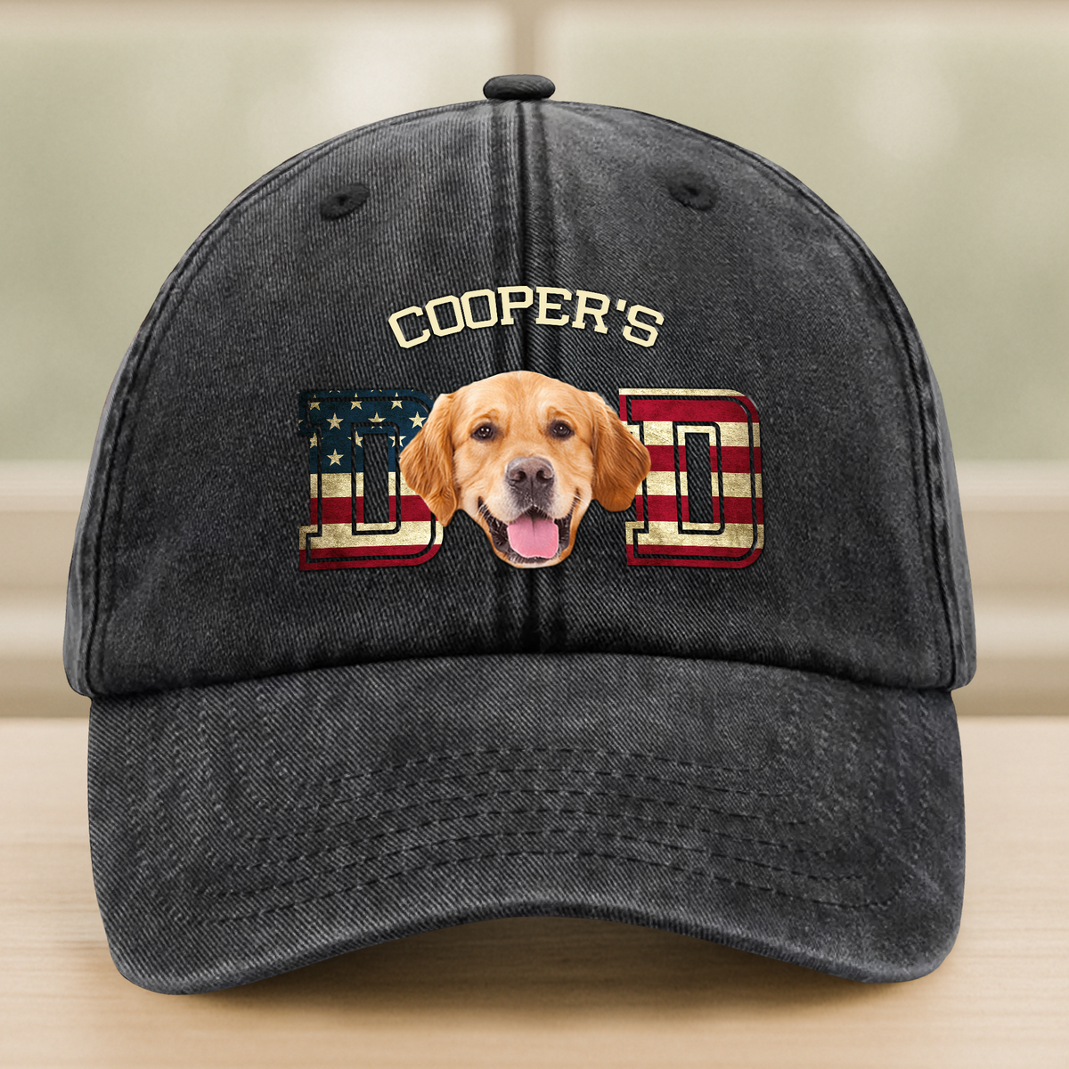 Custom Photo Dog Cat Dad Washed Denim Baseball Cap Ver US Flag Vintage HA75 892530