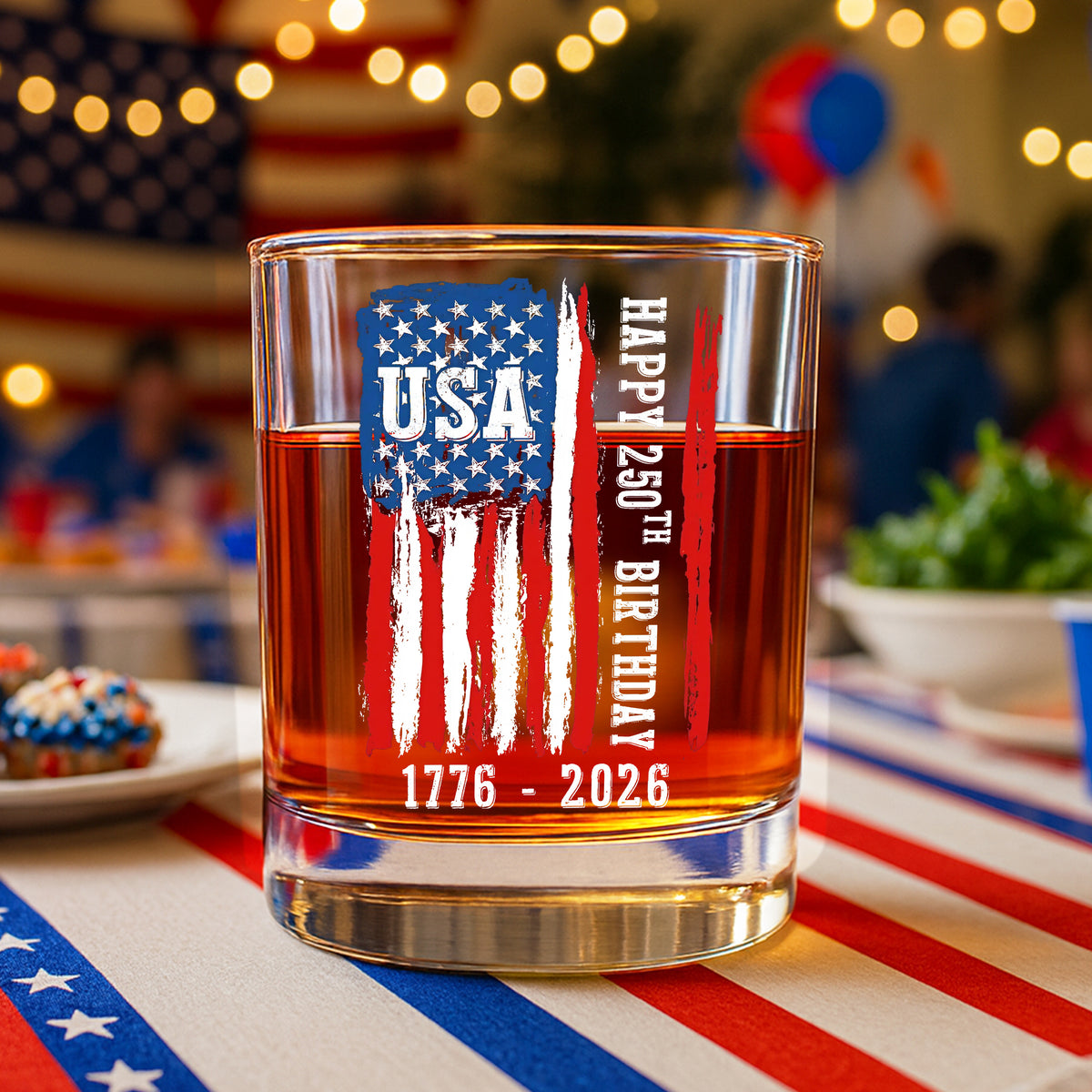 Happy 250th Birthday America Flag Patriotic Whiskey Glass LM32 895289