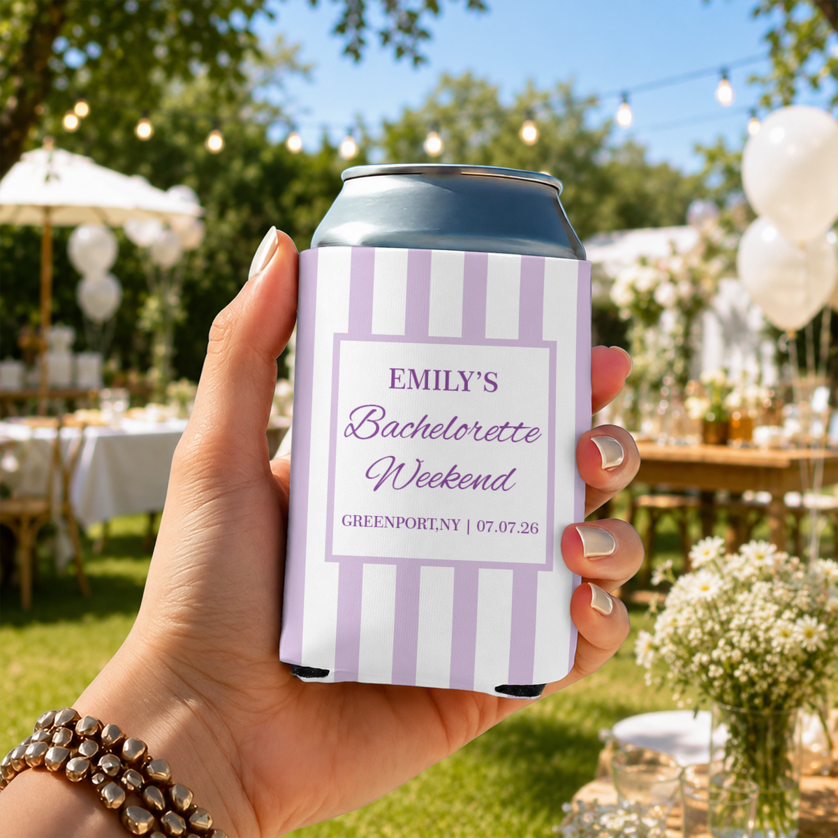 Custom Name Beach Bachelorette Can Cooler - Personalized Coastal Party Favor HO82 903050