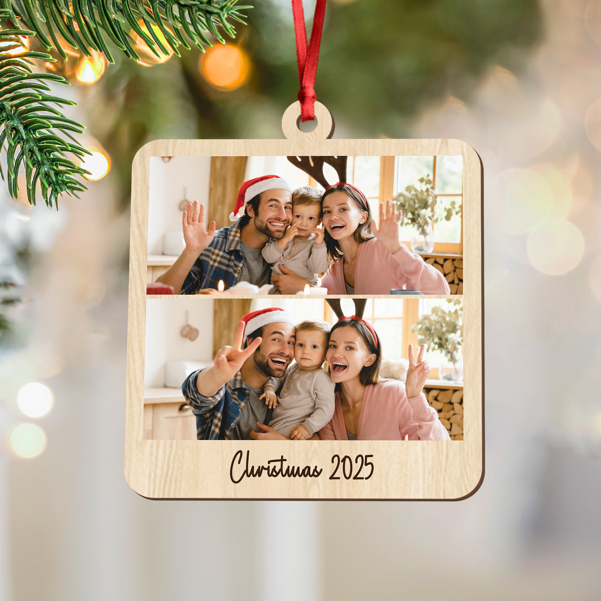 Custom Family Photo Keepsake 2025 Christmas Gift Wooden Ornament LM32 897335
