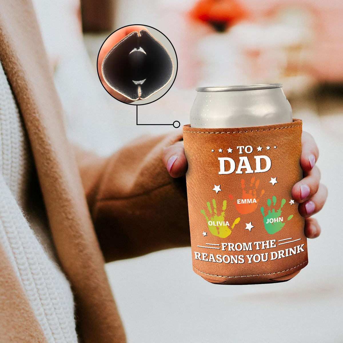 To Dad From The Reasons You Drink Family Leather Can Cooler Holder Gift For Dad HO82 894110