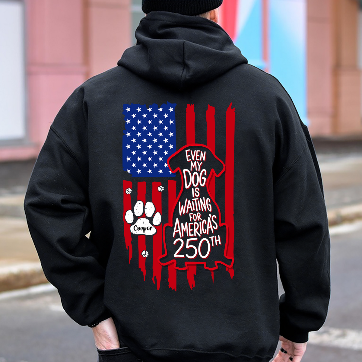 Personalized Even My Dog Is Waiting For America's 250th With US Flag Back Dark Shirt - Gift For Dog Lovers HO82 902864