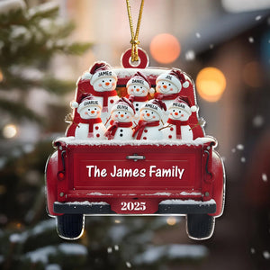 Personalized Snowman Family Red Truck Christmas Acrylic Ornament HA75 897246