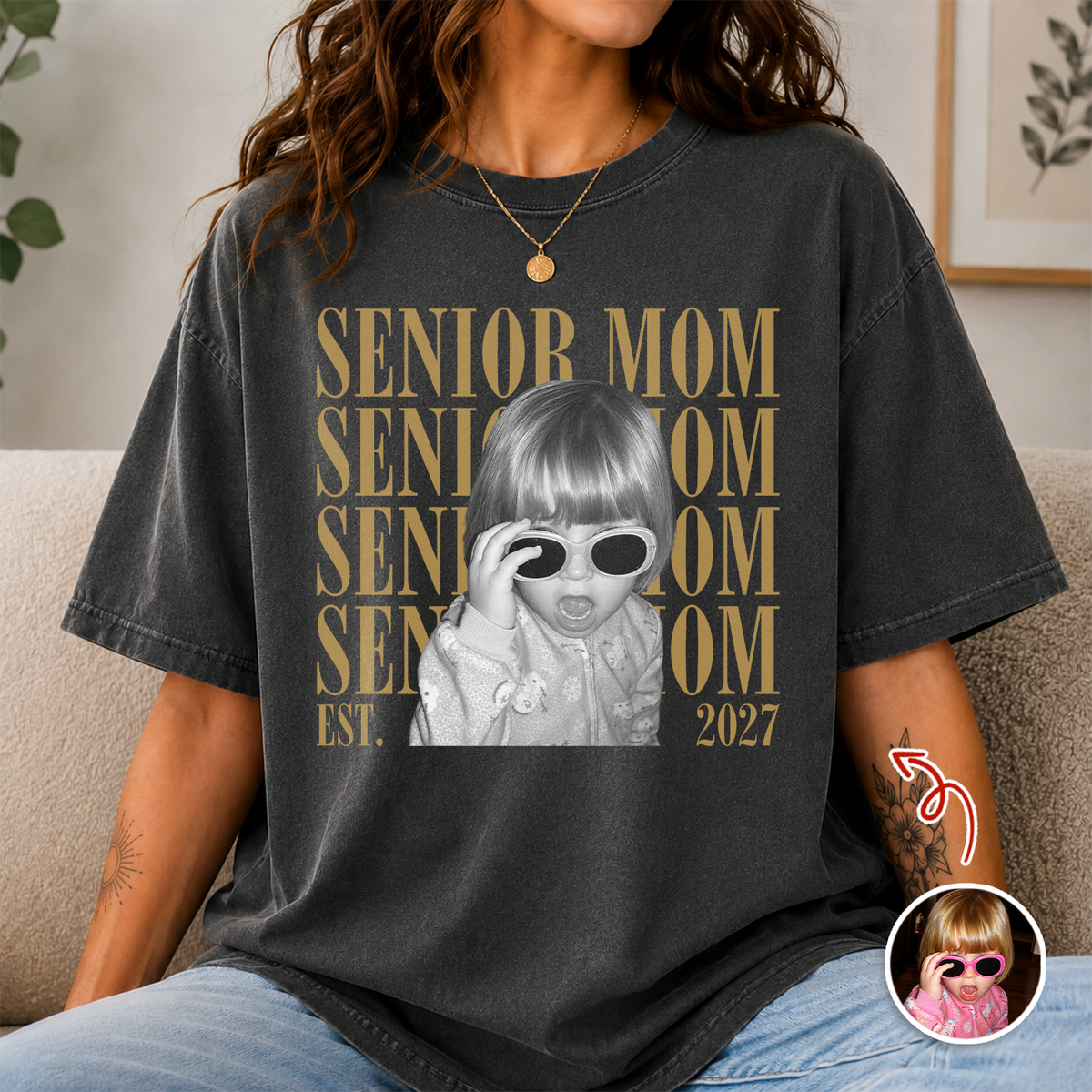 Custom Senior Mom EST.2027 Vintage Photo Comfort Shirt HO82 903248